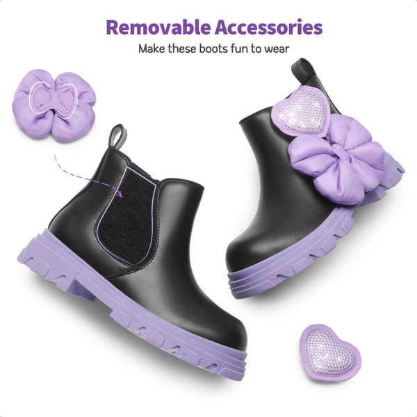 Girls Interchangeable Chelsea Boots - BLACK-PURPLE - 1